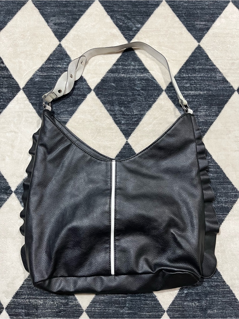 Black Shoulder Bag with White Center Stripe